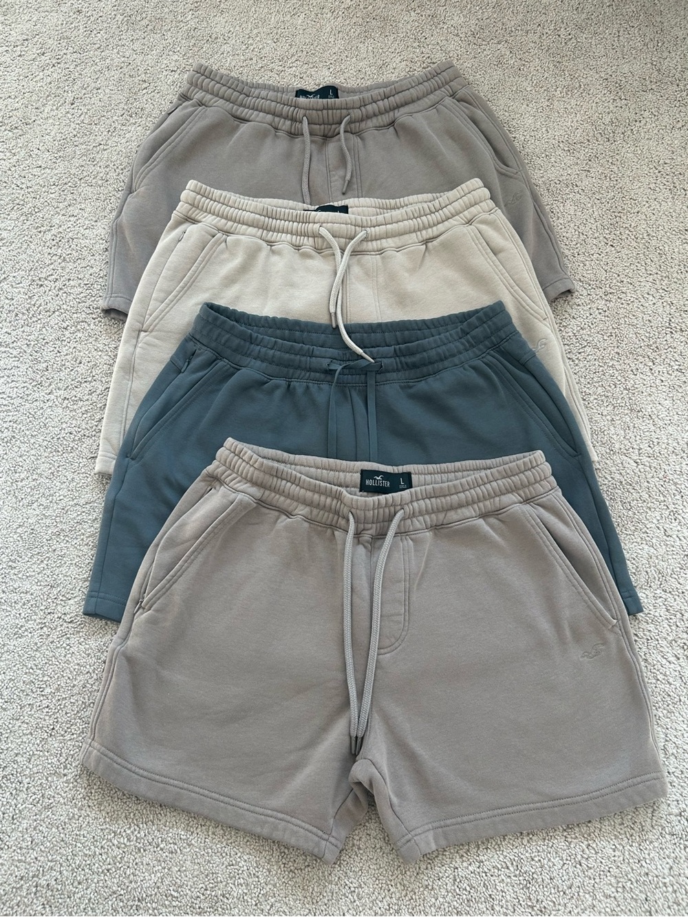 (4) Hollister Men's Drawstring Shorts - Taupe, Cream, Slate Blue, Light Brown